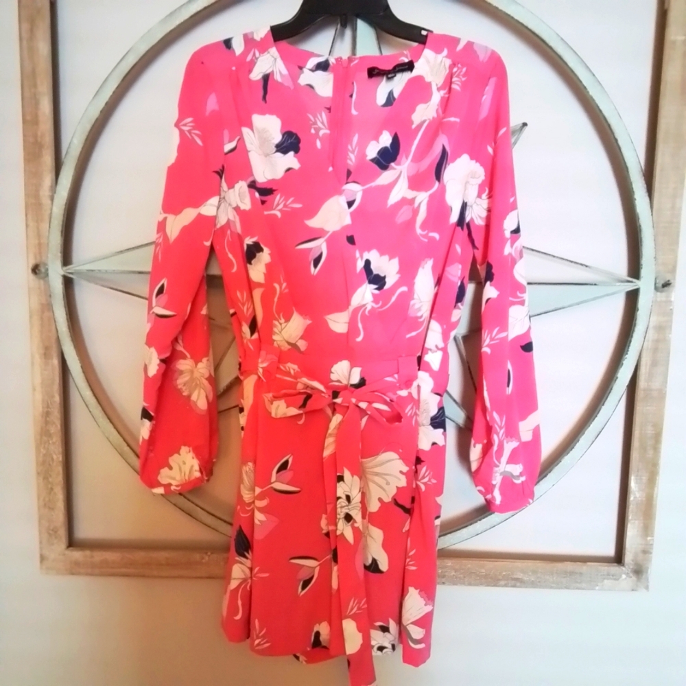 Jasmin & Juliana Floral Print Long Sleeve Pink Shorts Romper - 8